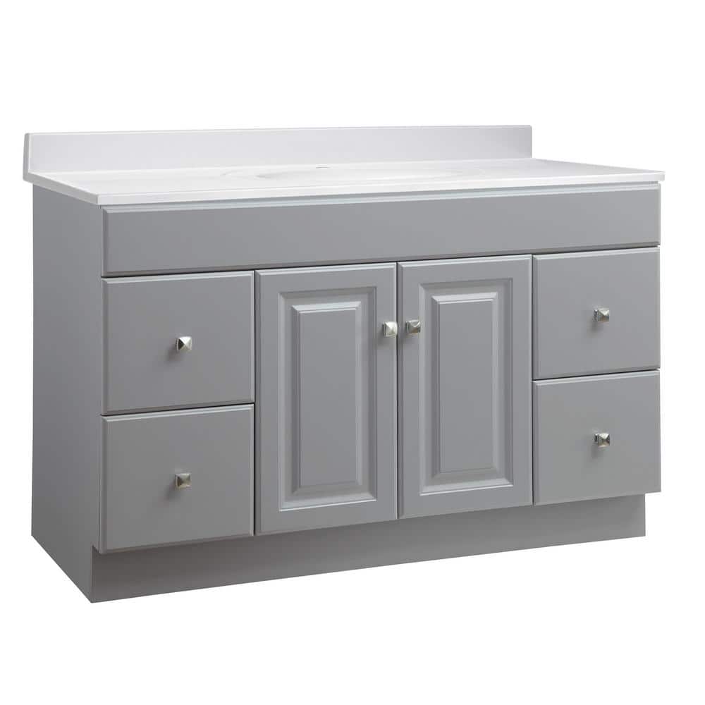 Design House Wyndham 49 in. 2-Door 4-Drawer Bathroom Vanity in Gray with Cultured Marble Solid White Top (Ready to Assemble) -  585992