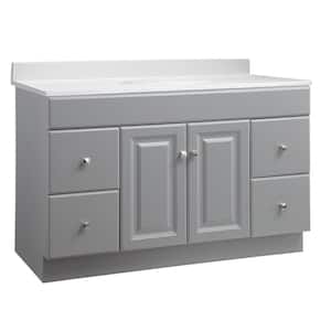 Wyndham 49 in. 2-Door 4-Drawer Bathroom Vanity in Gray with Cultured Marble Solid White Top (Ready to Assemble)