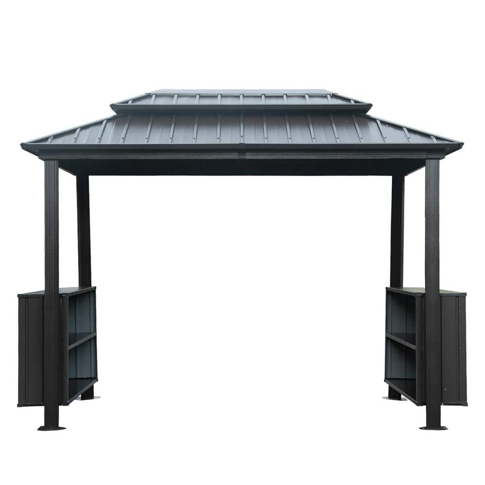 6 ft. x 10 ft. Gray Hardtop Gazebo Grill Canopy with Double Galvanized Stee