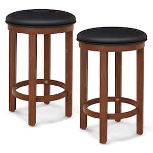 25 in. Black and Walnut Backless Wood Bar Stools with Polyster Seat Set of 2