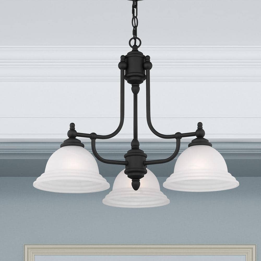 Elegant Black 3-Light Chandelier with White Alabaster Glass