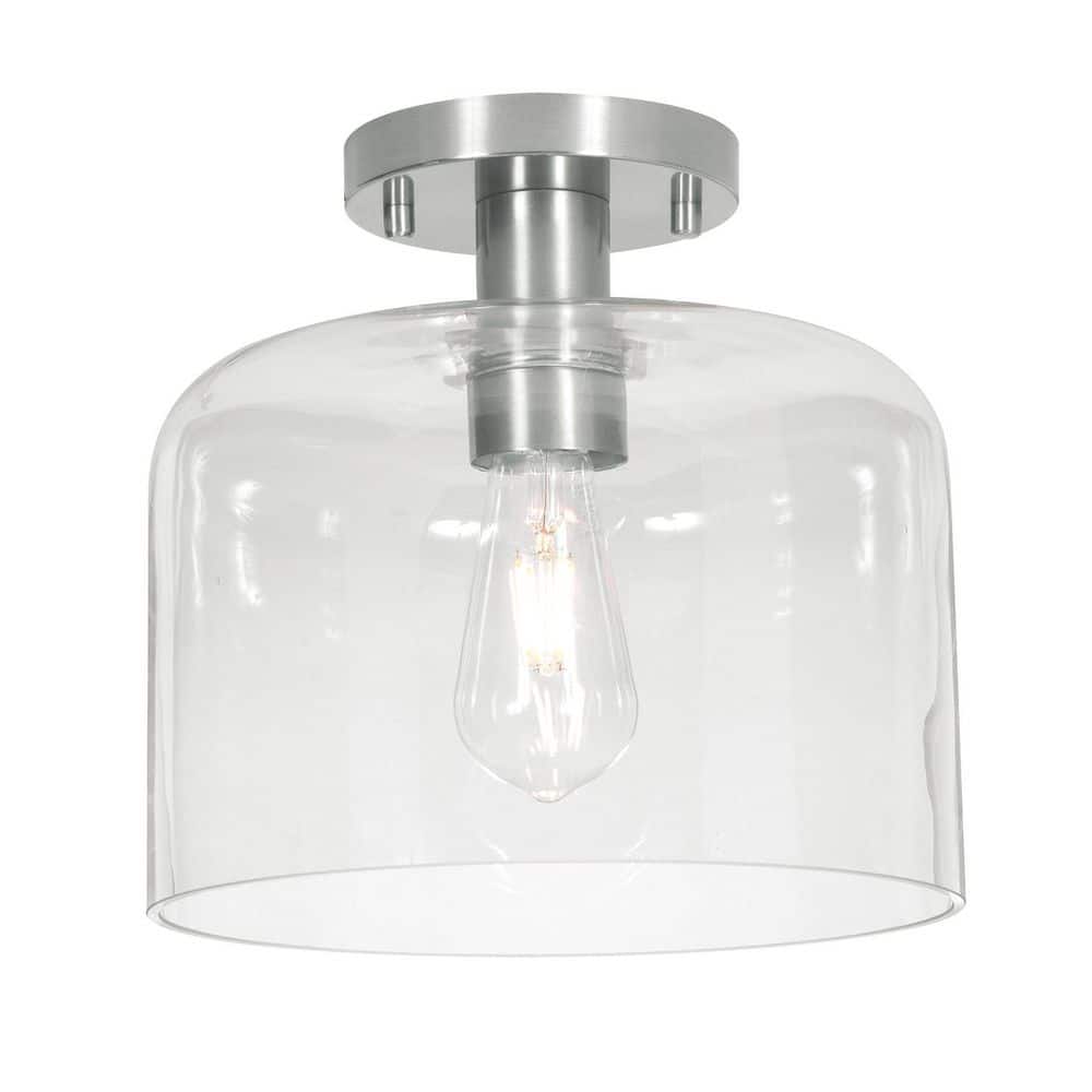 Elsa 10 in. 1-Light Satin Nickel Modern Semi-Flush Mount with Clear Glass Shade price history on PriceWatchPro