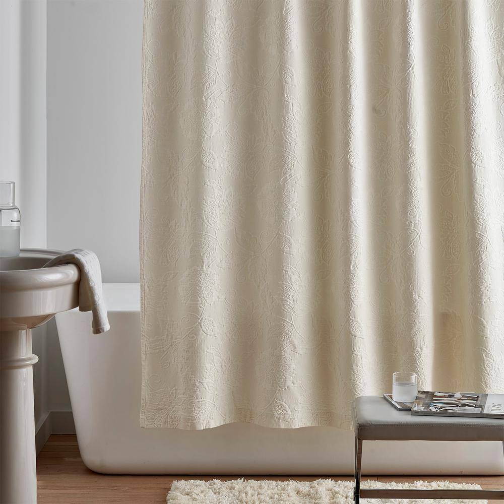 Ivory Cotton Shower Curtain 50170s, White Cotton Matelasse Shower Curtain