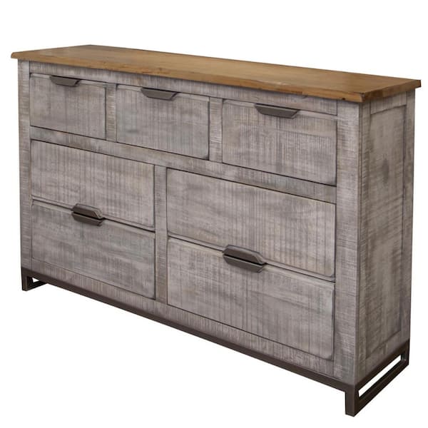 Benjara Gray and Brown 7-Drawer 61 in. W Dresser Without Mirror