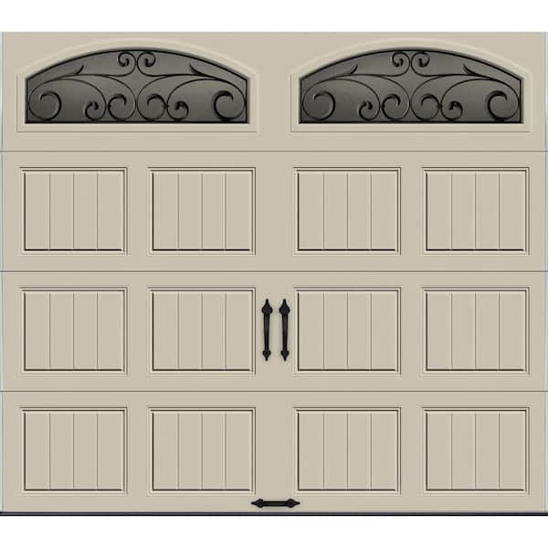 Clopay Gallery Collection 8 ft. x 7 ft. 6.5 R-Value Insulated Desert Tan Garage Door with Wrought Iron Window