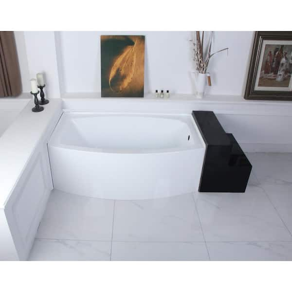 60 in. Acrylic Right Drain Rectangular Alcove Soaking Bathtub in White