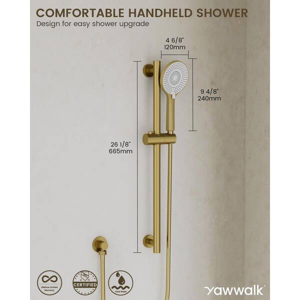 YAWWALK 3-Spray Wall Mount Dual Fixed and Handheld Shower Head 1.8