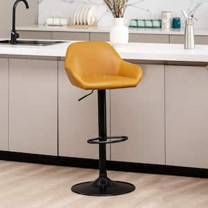 42.5 in. H Mid-Century Modern Mustard Yellow Leatherette Gaslift Adjustable Swivel Bar Stool with Metal Frame