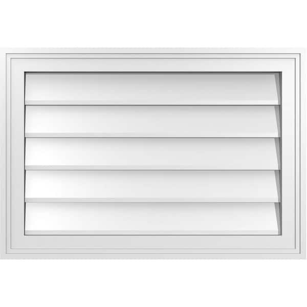 Ekena Millwork 26 in. x 18 in. Vertical Surface Mount PVC Gable Vent: Decorative with Brickmould Frame