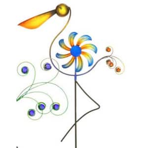 31 in. Cheerful Summer Days Yellow and Blue Bird Garden Stake with Kinetic Wind Spinner