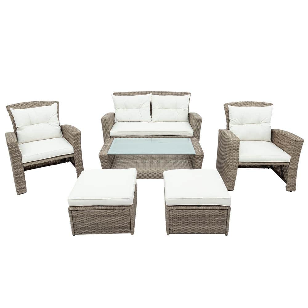 Outdoor 4-Piece Wicker Patio Conversation Sectional Seating Set with Beige 