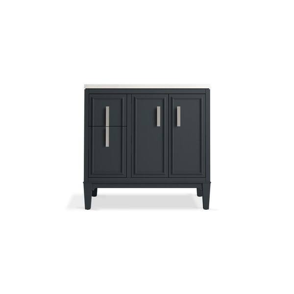 KOHLER Southerk 36.43in. Single Sink Freestanding Slate Grey Bath Vanity with White Quartz Top Assembled
