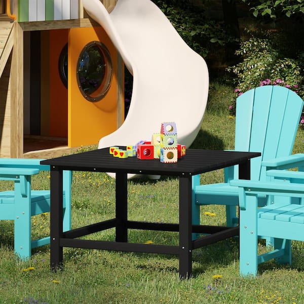 Children's Laguna Outdoor Patio All Weather Fade Resistant Kids Poly Plastic 31 in. Square Picnic Dining Table in Black
