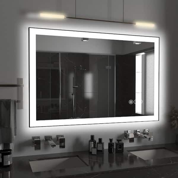 QuivaraView 48 in. W x 32 in. H Rectangular Framed Premium Aluminum LED Wall Mounted Bathroom Vanity Mirror in Color Black