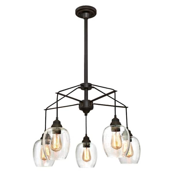 Westinghouse Eldon 5-Light Oil Rubbed Bronze with Highlights Chandelier and Clear Seeded Glass Shades