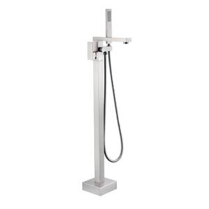 Freestanding Tub Faucet Single Handle with Hand Shower in Brushed Nickel