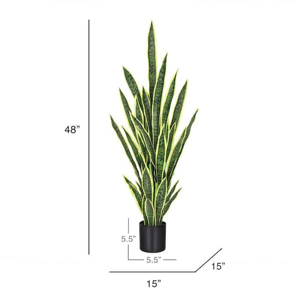 LIVING LUXURY 4 ft. Green Yellow Artificial Sansevieria Snake Plant in  Black Pot 60634-GR-YL - The Home Depot