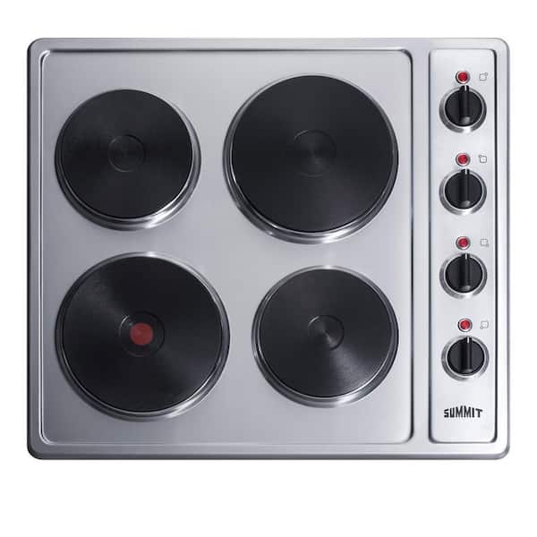 Summit Appliance 24 in. Solid Disk Electric Cooktop in Stainless Steel with 4 Elements, Silver