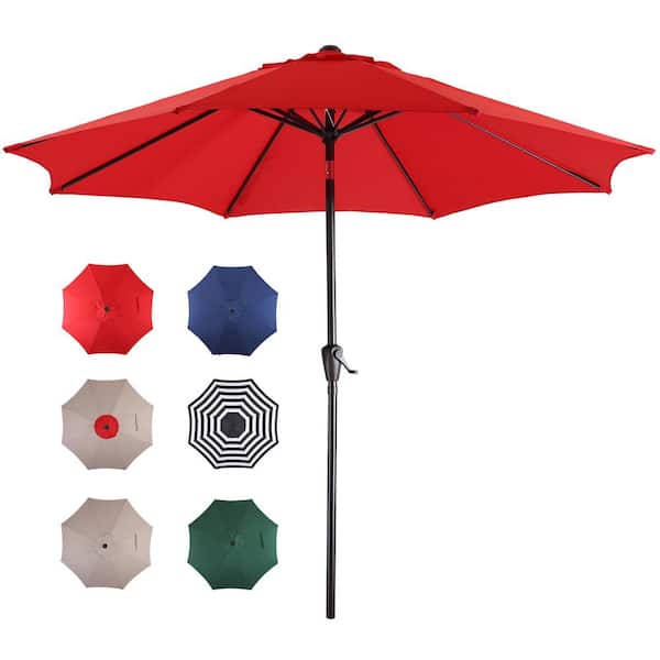 Siavonce 9 ft. Patio Umbrella Outdoor Table Umbrella with Button Tilt and Crank, Market Umbrella With 8 Steel Ribs (Red)