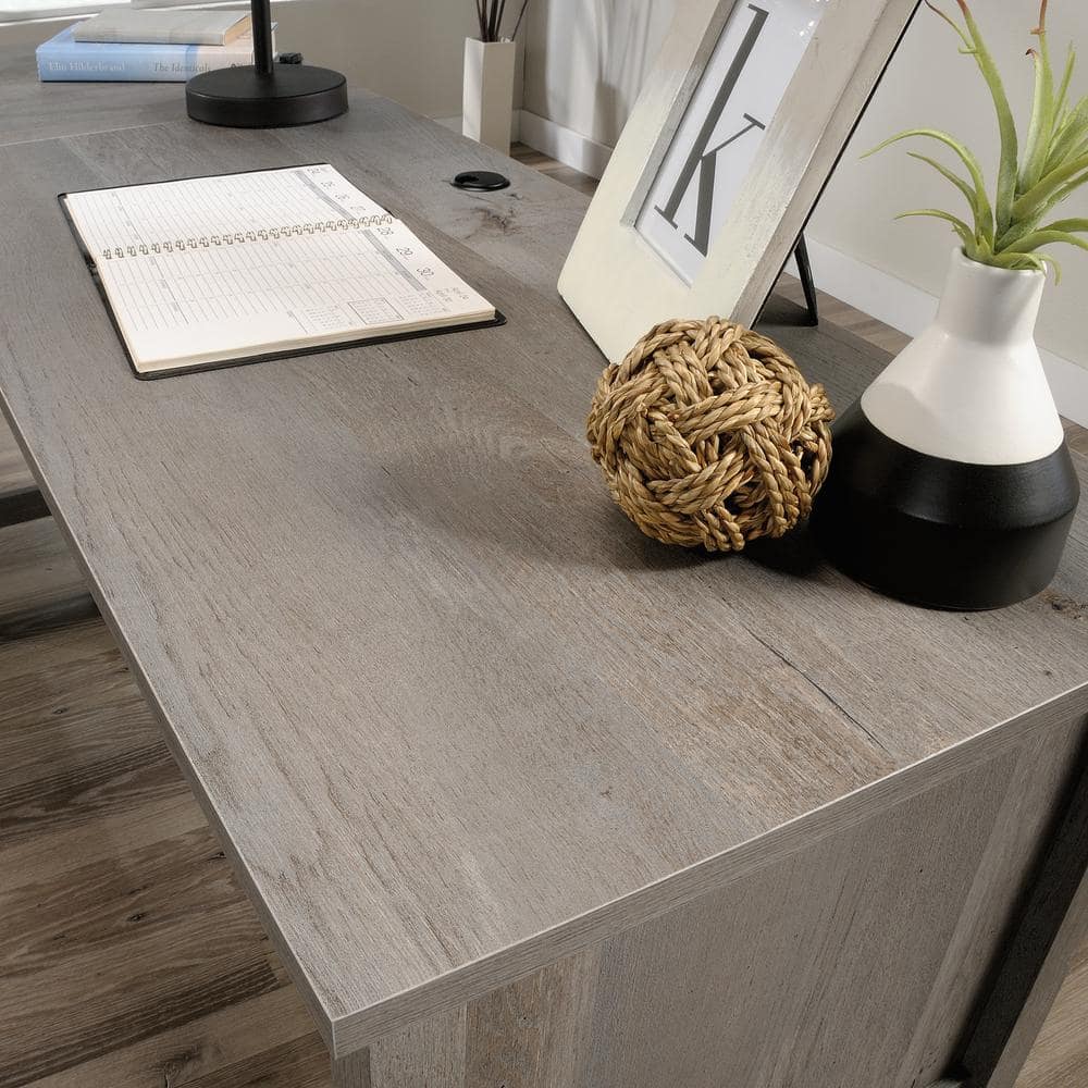 Mystic Oak L-Shaped Gray Wood Computer Desk with Drawer and Filing Cabinet