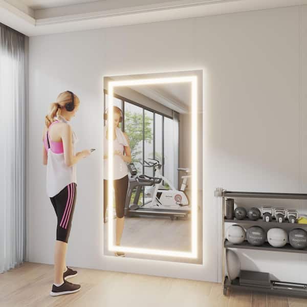 72 in. W x 40 in. H Rectangular Frameless LED Light Anti-Fog Bathroom Wall Mirror with Backlit and Front Light