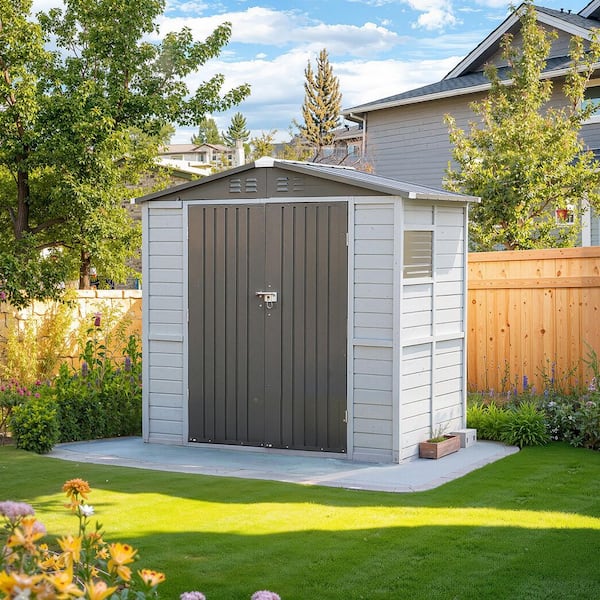 4 ft. x 6 ft. Iron and Wood Tool Shed with Window and Lockable
