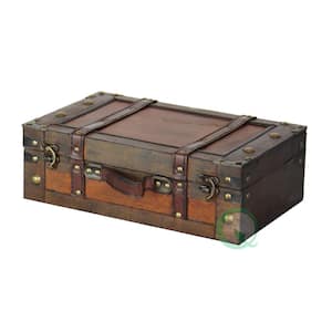 Wooden Vintage Luggage Trunks - Antique Carry on Suitcase Storage Box with Hinged Lids, Small Brown