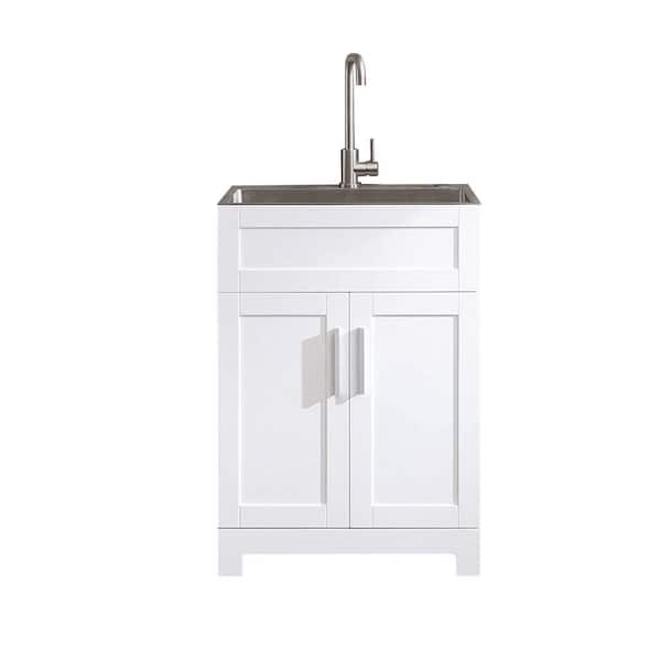 FORCLOVER 23.5 in. W X 28 in. D X 33.5 in. H Bath Vanity in White with Stainless Steel Top