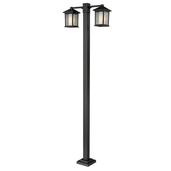 Unbranded Mesa 99 in. 2-Light Oil Rubbed Bronze Aluminum Hardwired Outdoor Weather Resistant Post Light Set with No Bulbs Included