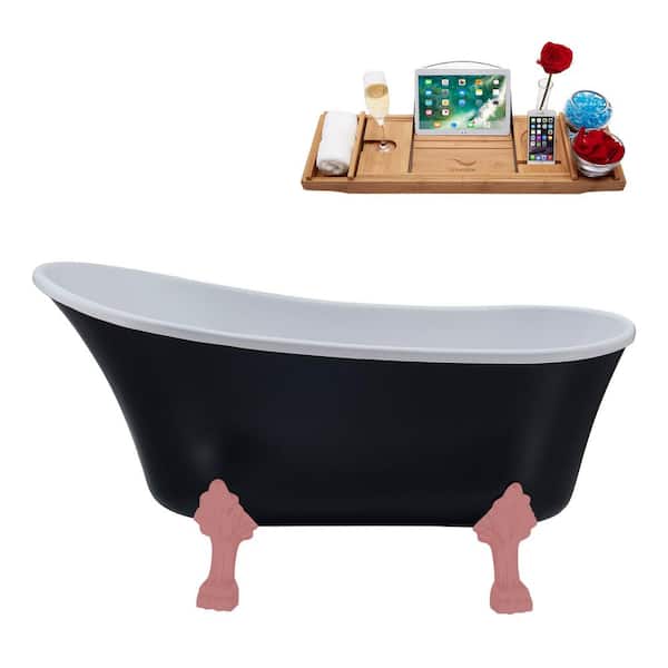 Streamline 67 in. x 31.5 in. Acrylic Clawfoot Soaking Bathtub in Matte Black with Matte Pink Clawfeet and Glossy White Drain