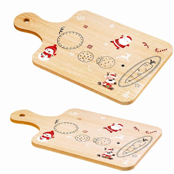 Wooden Santa Cookie Plate with Handle 13.78 x 7.87 in. Christmas Eve Dear Santa Tray Kids Cookies Treat