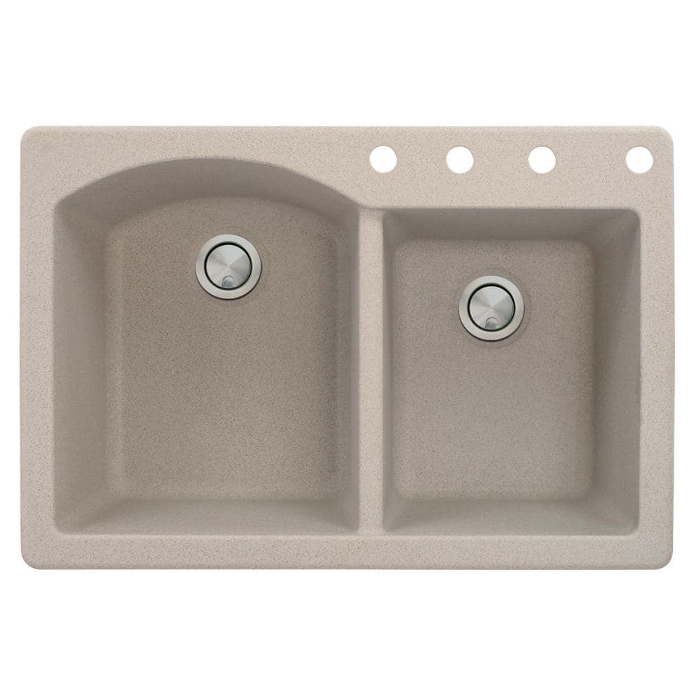 Transolid Aversa Drop-in Granite 33 in. 4-Hole 1-3/4 D-Shape Double Bowl Kitchen Sink in Cafe Latte -  553-0053