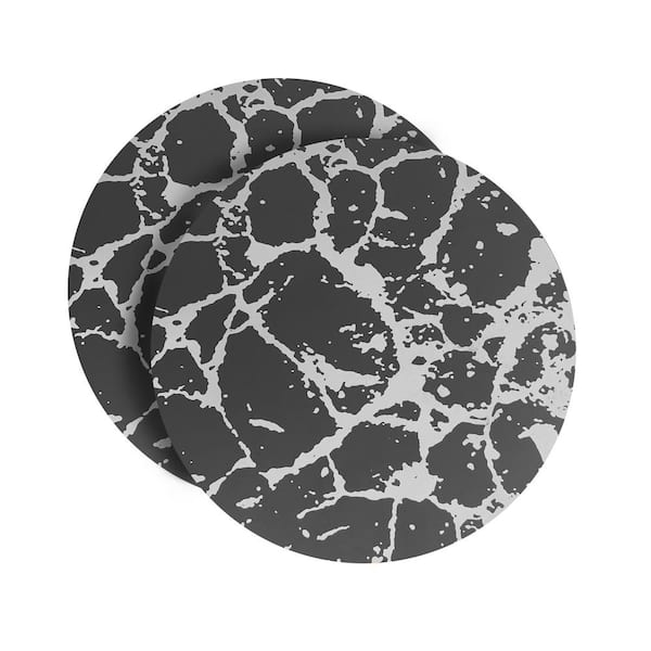 Dainty Home 15 in. x 15 in. Black/Silver Marble Cork Foil Printed Marble Granite Design Thick Cork Textured Round Placemat(Set of 2)