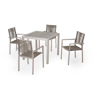 Peridot 30 in. Silver 5-Piece Metal Square Outdoor Patio Dining Set