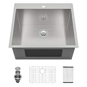 25 in. D x 22 in. W x 12 in. H Drop-In Laundry/Utility Sink Single Bowl 16-Gauge Stainless Steel with Strain Basket