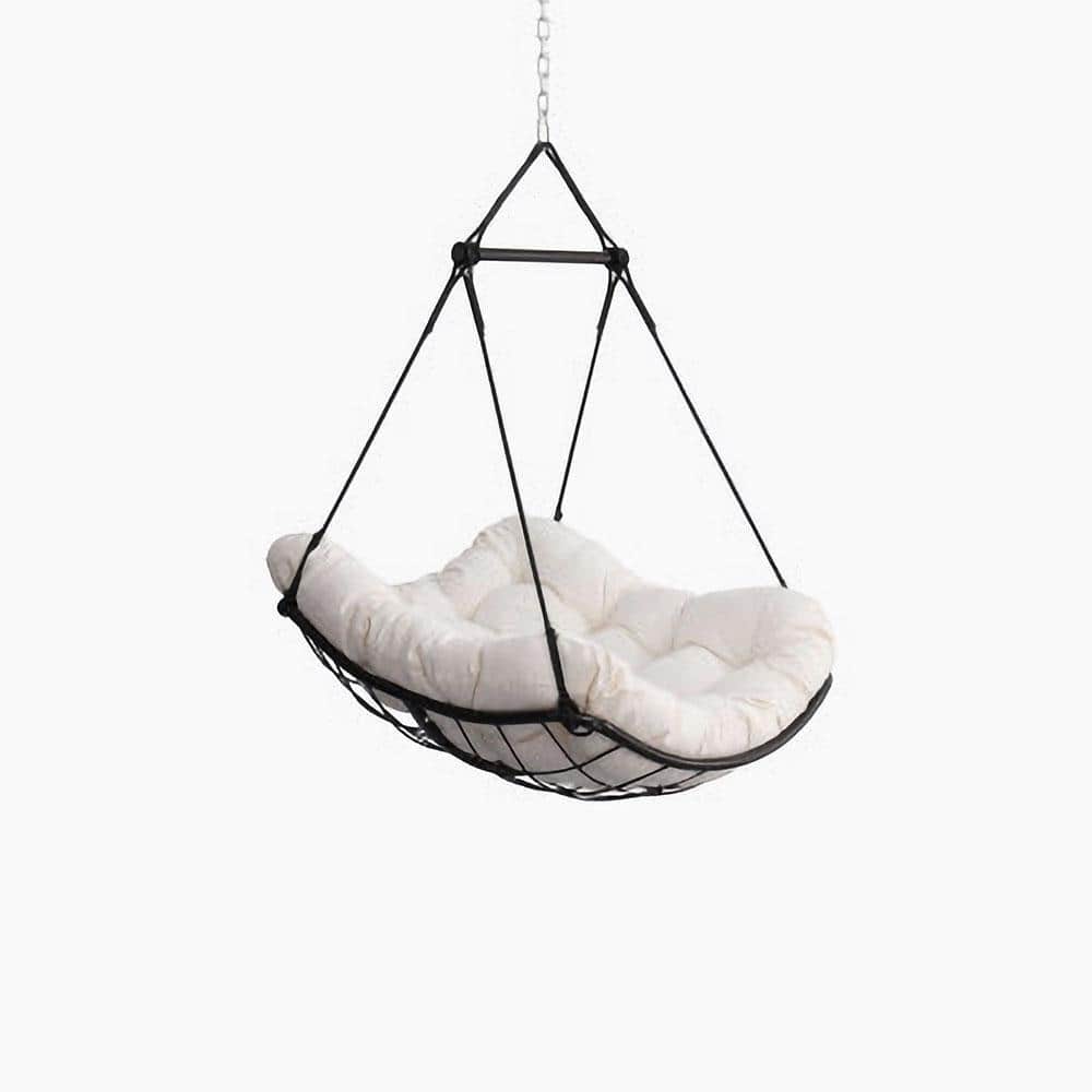 1-Person White Aluminium Hanging Hammock Chair Swing with Cushion
