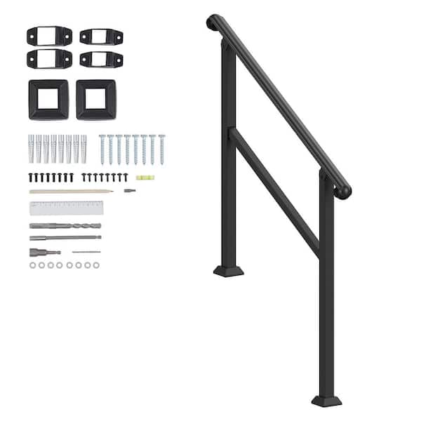 Handrails for Outdoor Steps 2-3 Step Stair Hand Rail Indoor Railing Kit Railings for Steps Black 35.6 in. H x 3.3 in. W