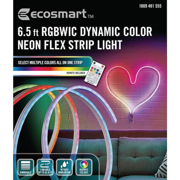 Ecosmart Bande lumineuse à batterie rechargeable à changement de couleur  RGBW de 6,5 pieds