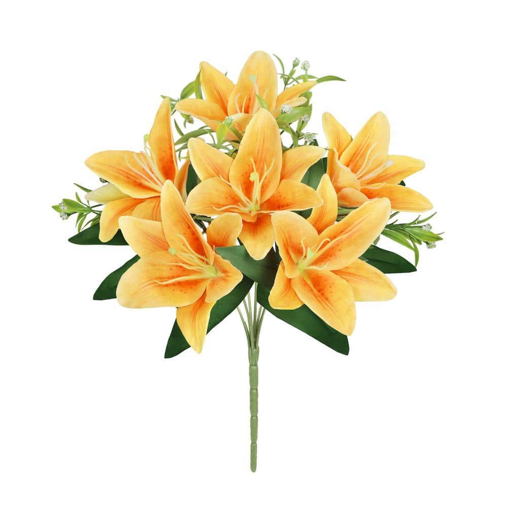 LIVING LUXURY 13 in. Orange Artificial Stargazer Lily Flower Stem