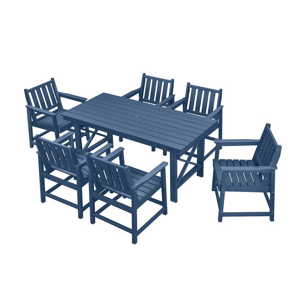 HDPE 7-Piece Plastic Rectangle Table Standard Height Outdoor Dining Set in Blue price history on PriceWatchPro