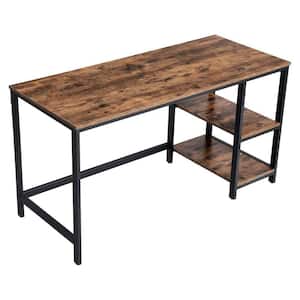 55 in. Brown Rectangle Wooden and Steel Office Writing Computer Desk with 2 Shelves