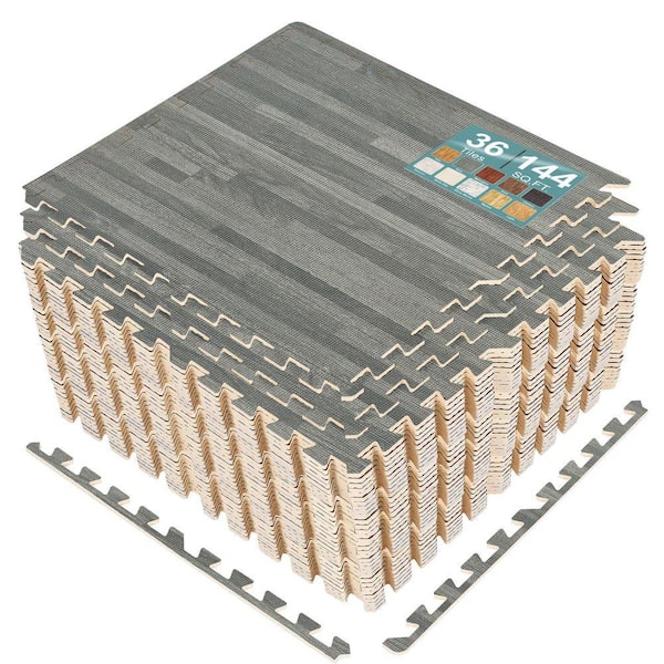Gray 24 in. W x 24 in. L x 0.38 in. Thick Foam Interlocking Gym Floor -Tiles (36-Tiles/Pack) (144 sq. ft.)