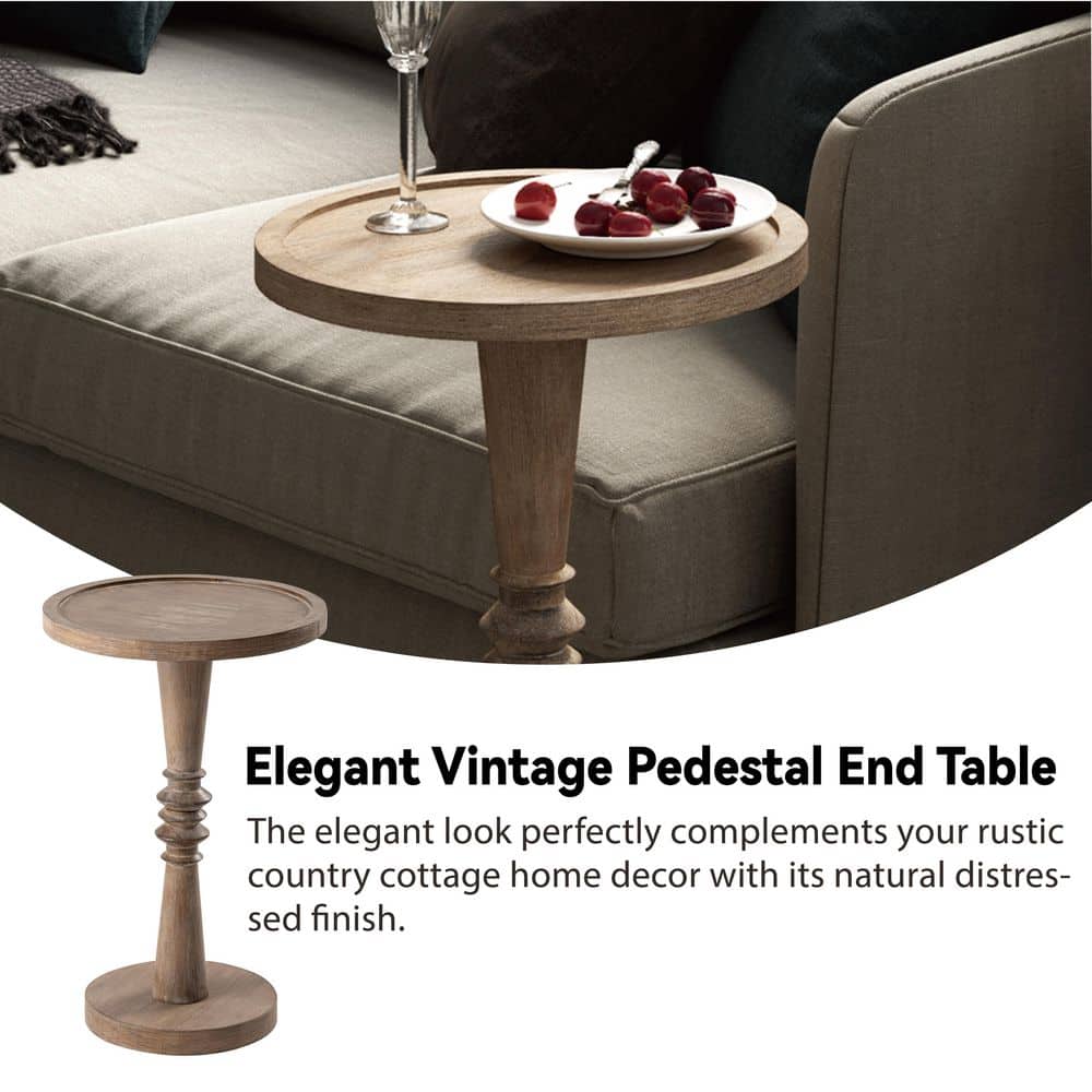 Farmhouse Rustic Distressed Wood Round Pedestal Drinking Table