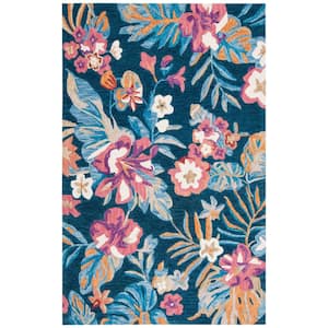 Jardin Blue/Pink Doormat 3 ft. x 5 ft. Floral Solid Color Area Rug