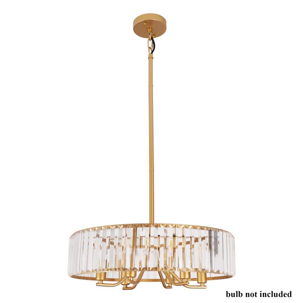 Modern 6-Light Gold Drum Hanging Crystal Chandelier Pendant Lighting for Living Room With No Bulbs Included price history on PriceWatchPro