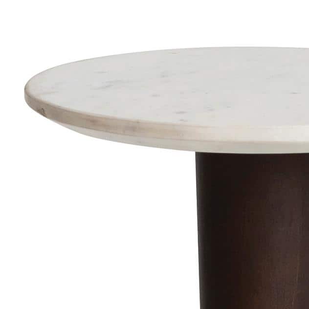 Mid-Century Modern Acacia Wood and Marble Round Accent Table