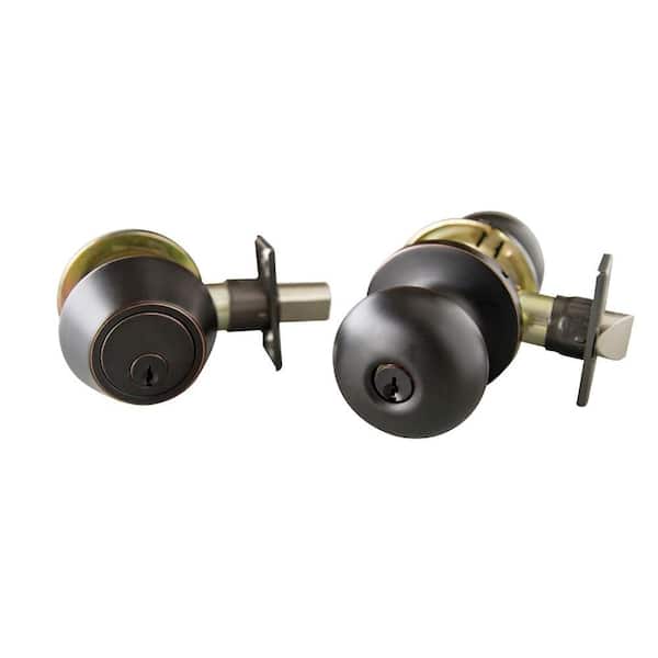 Design House Canton Oil Rubbed Bronze Entry Door Knob and Single Cylinder Deadbolt with Universal 6-Way Latch
