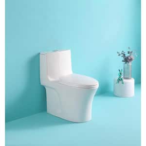 One-Piece 1.1/1.6 GPF Dual Flush Elongated Toilet in Glossy White, Soft-Close Seat, Seat Included