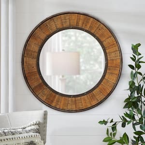 Medium Round Farmhouse Accent Mirror with Wood Finish (31 in. Diameter)