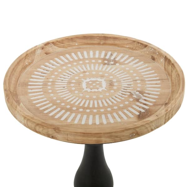 Litton Lane 28 in. Brown Handmade Intricately Carved Floral Large Hexagon  Wood End Accent Table 43370 - The Home Depot